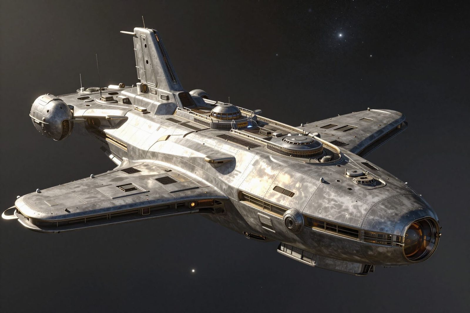 Gigantic Futuristic Spaceship Near Bright Star