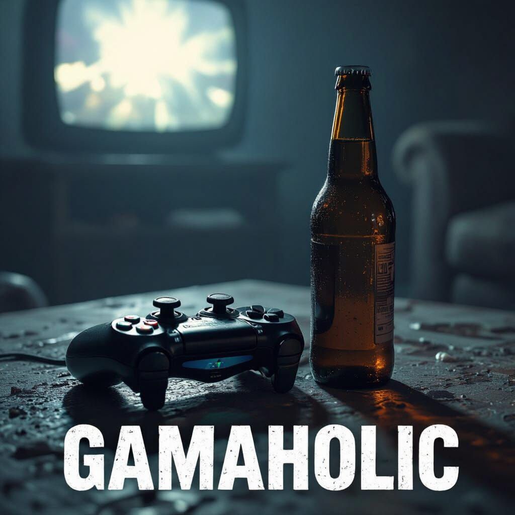 Gamer Controller & Beer Bottle in Dim Light