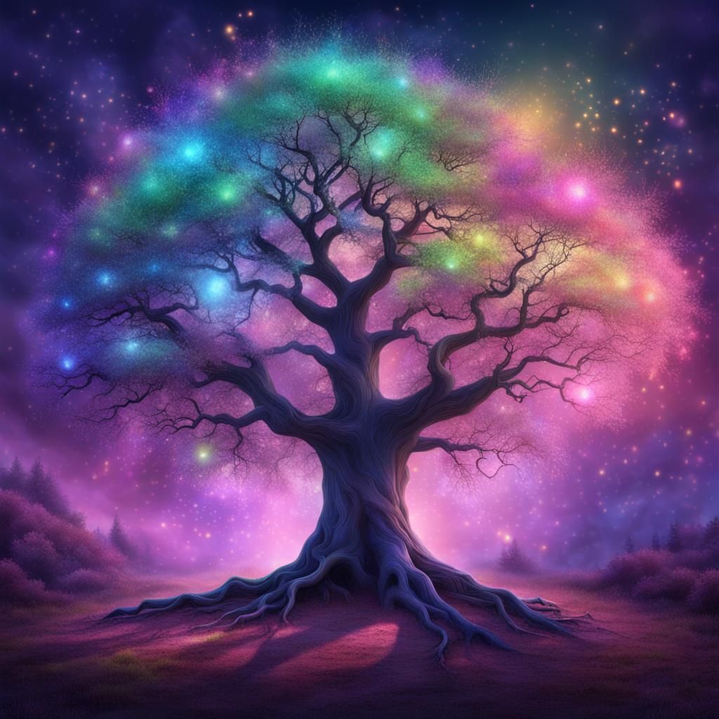 Mystical Tree with Iridescent Aura