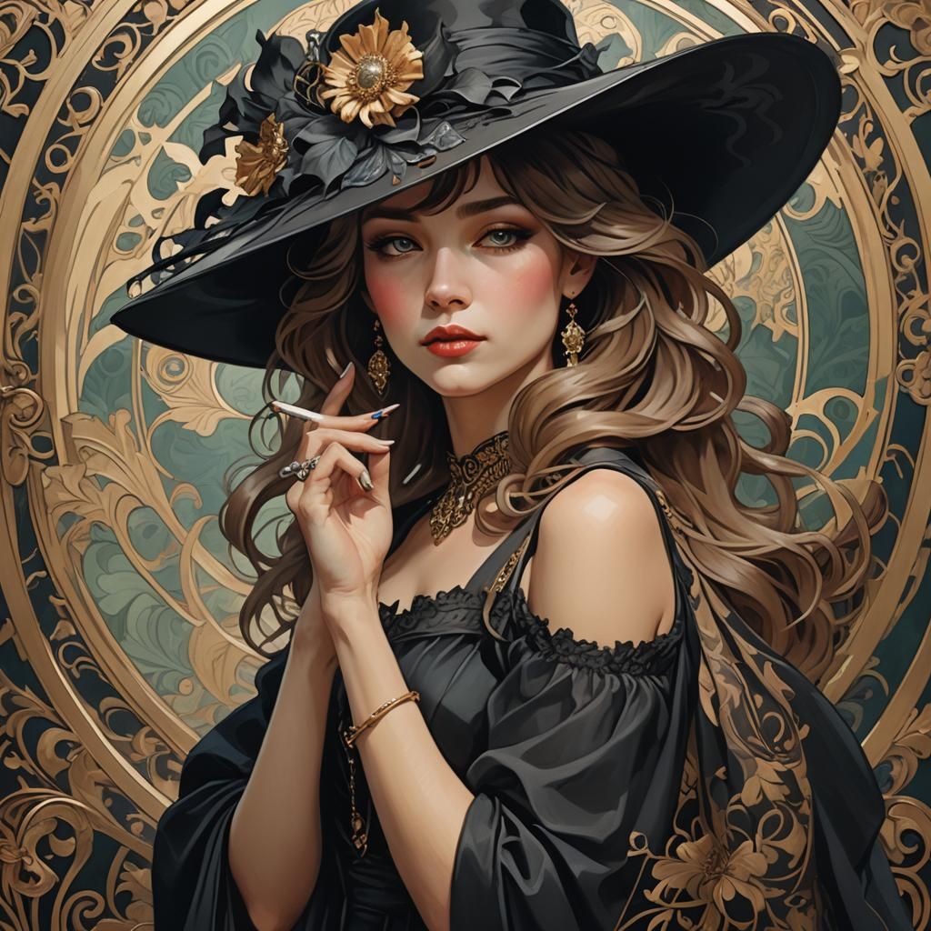 Elegant Woman in Art Nouveau Style