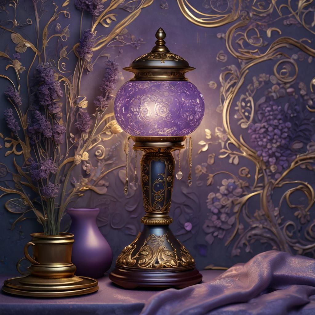 An Unconventional Lamp. An elegant  small tablet lamp made from lavendel for a nice house in France.