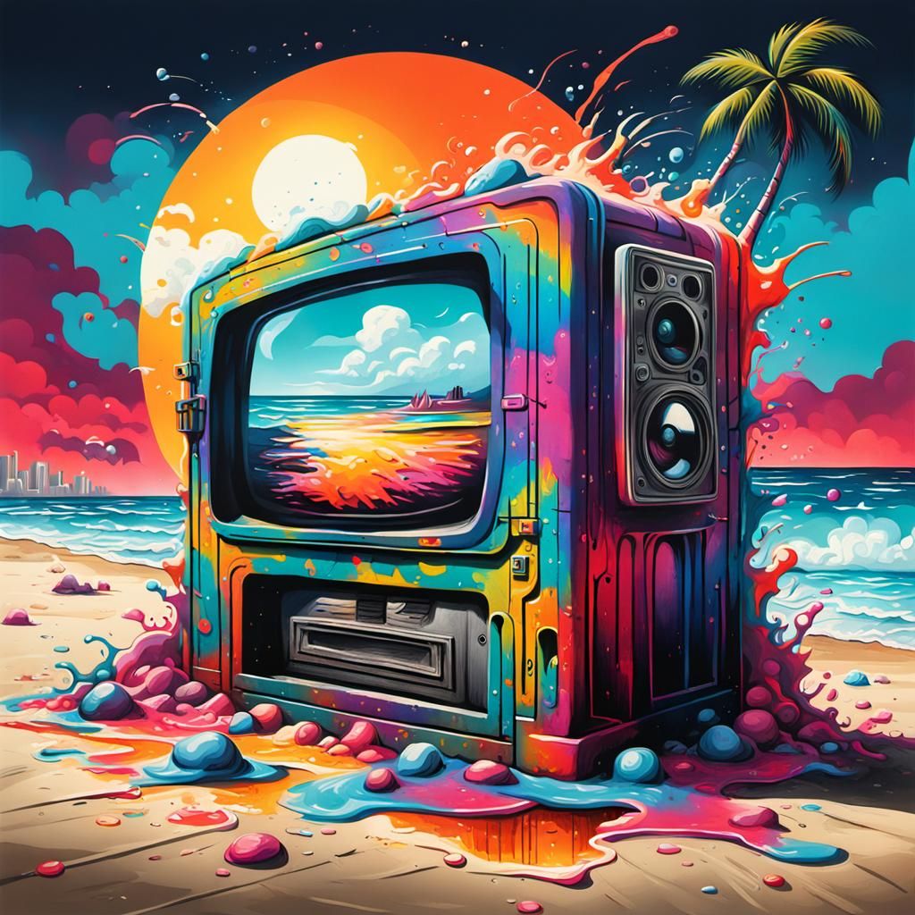 Beach Cinema in Graffiti Splash Art Style
