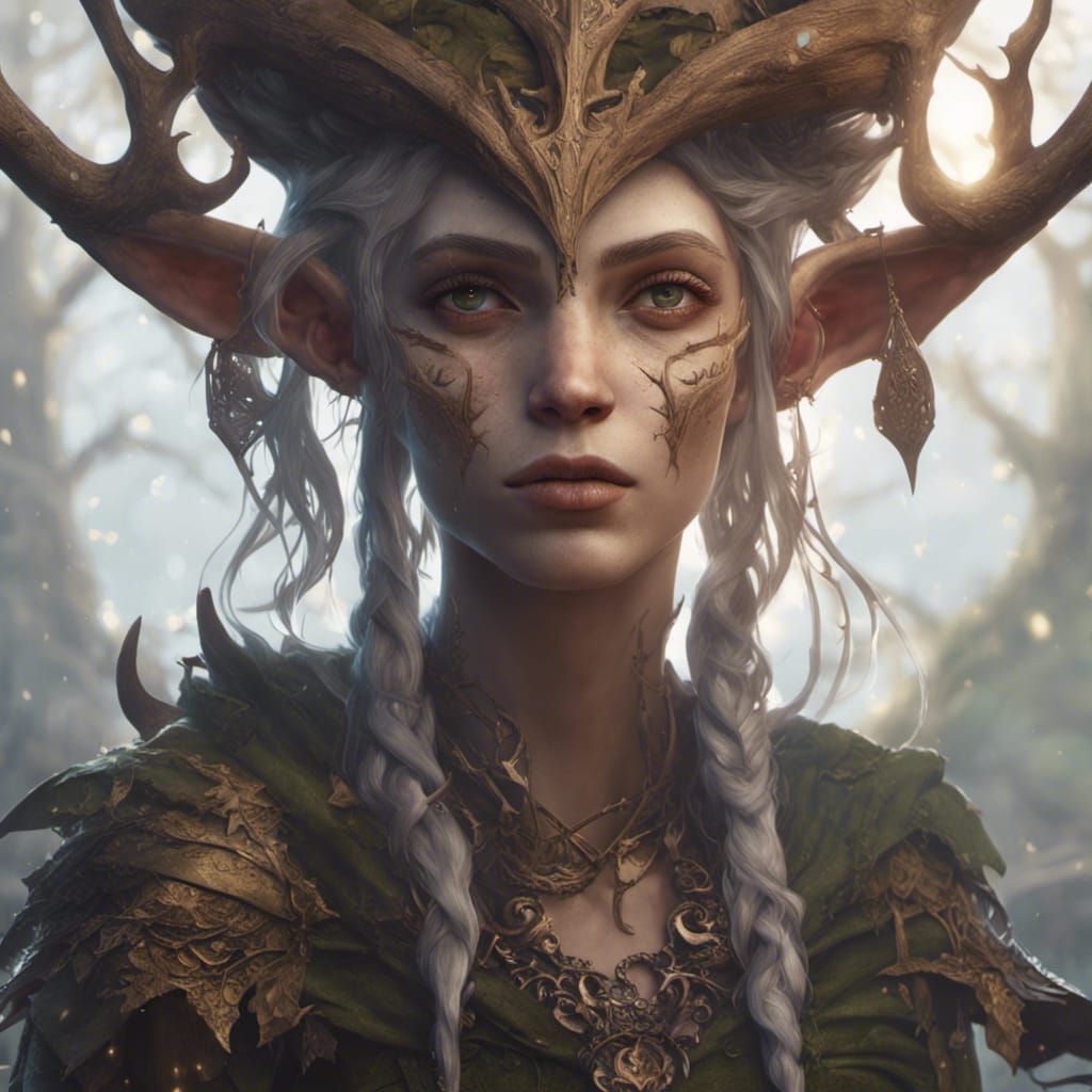Antler Wood Elf in Dark Fantasy Concept Art Style