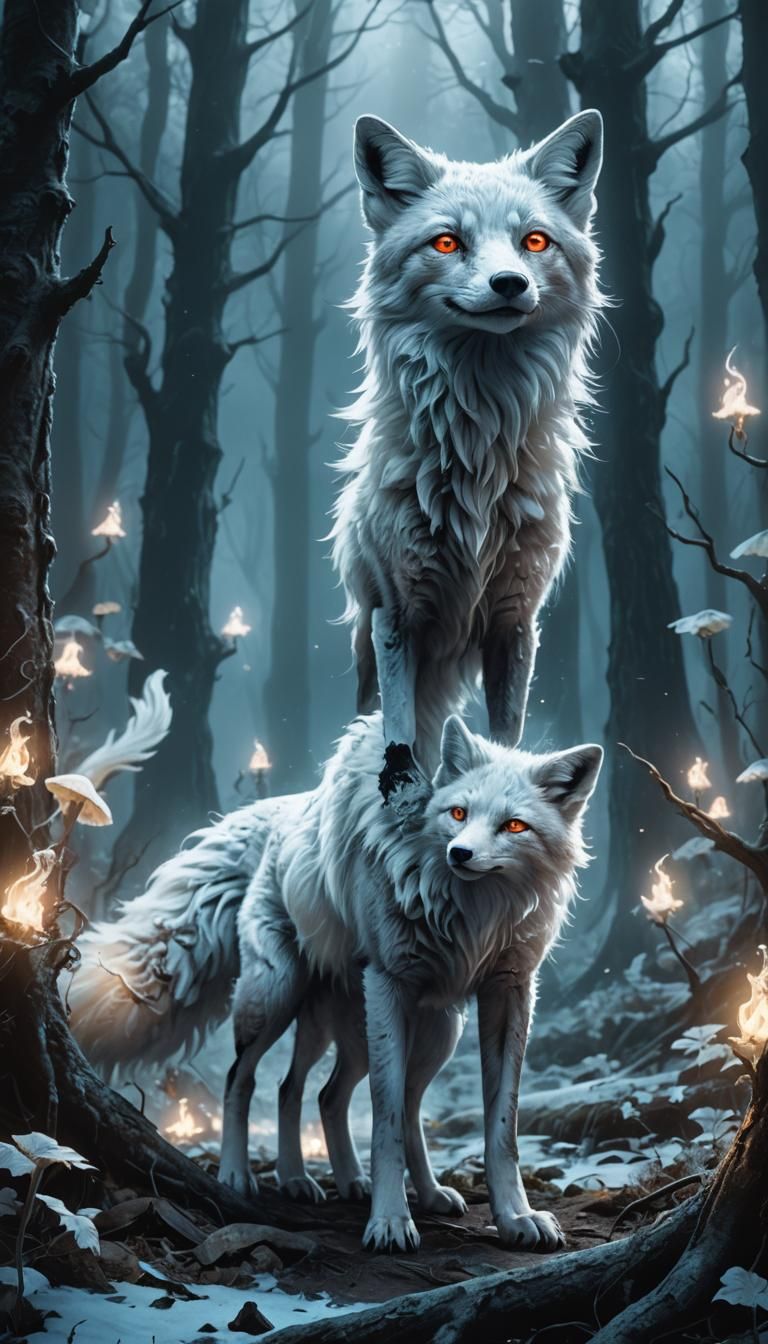 Ethereal Fox in Haunted Forest: Dark Fantasy Art