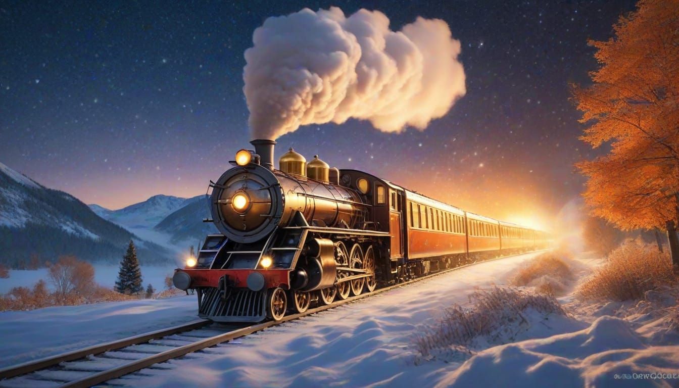 Mystical Steam Train Rides Across the Celestial Night