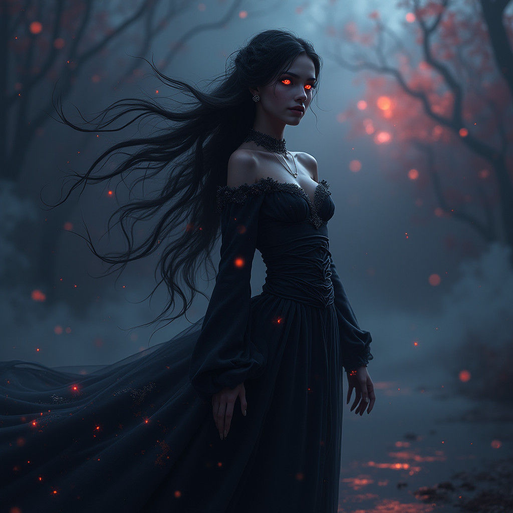 Enchantress of Shadows in a Dreamlike Realm