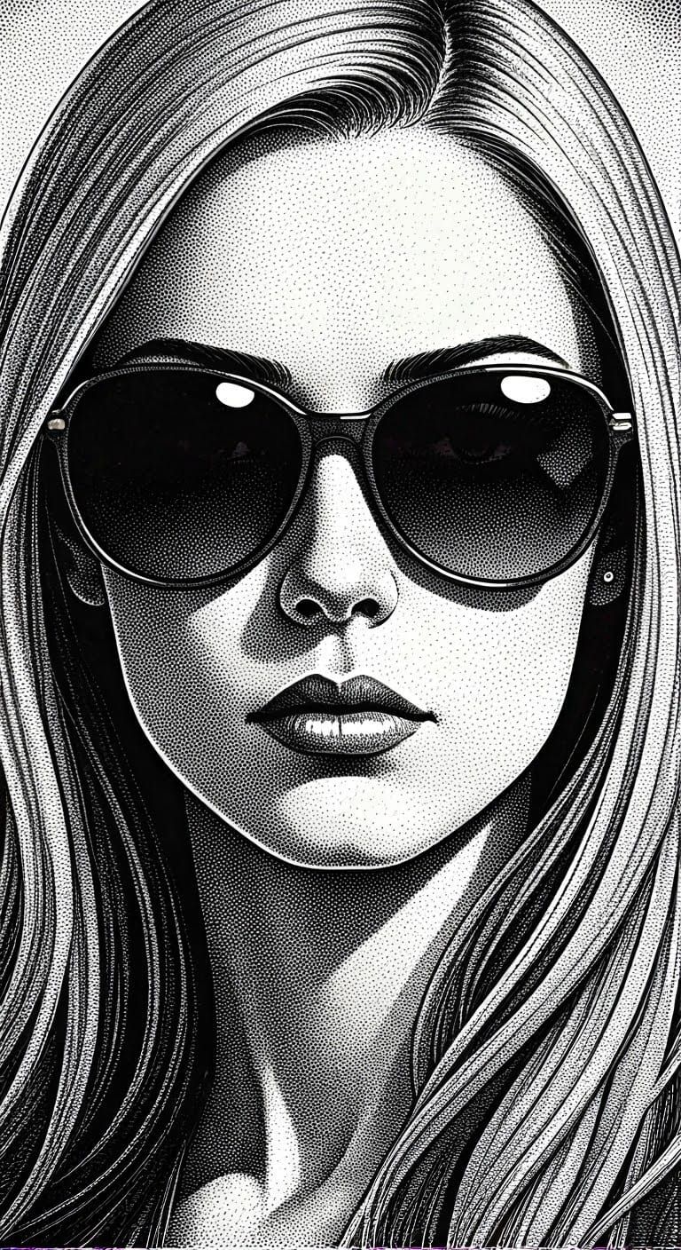 Pointillist Portrait of Girl with Sunglasses