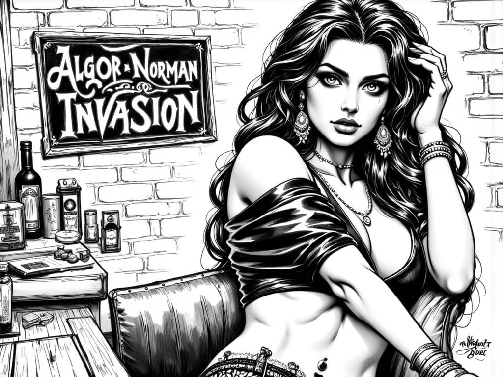 Anglo-Norman Invasion. Inked line drawing