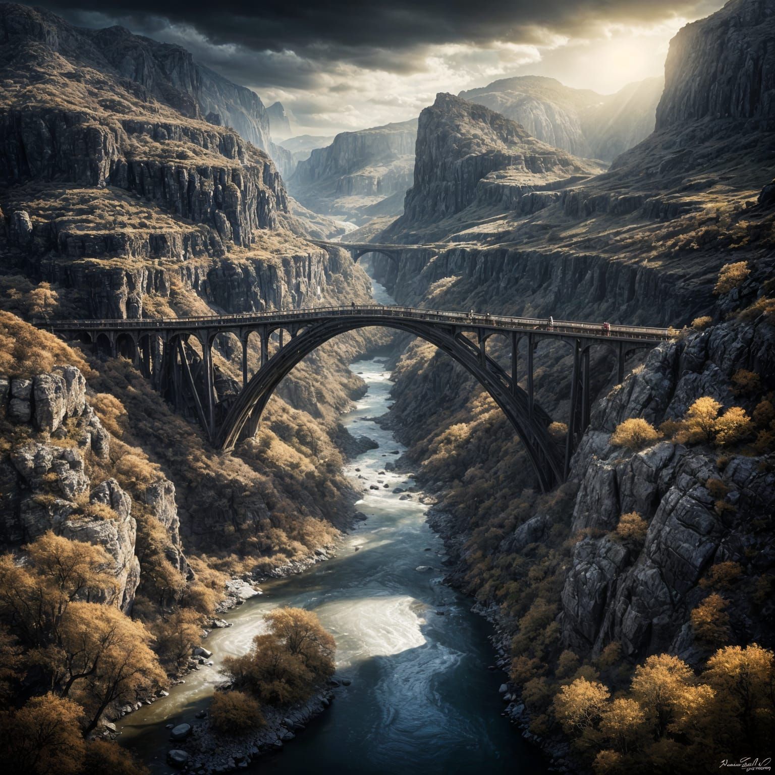 Spectacular Gorge and Bridge in Hyperrealism