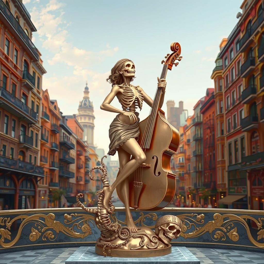 Grim Reaper Plays Bass in Cityscape