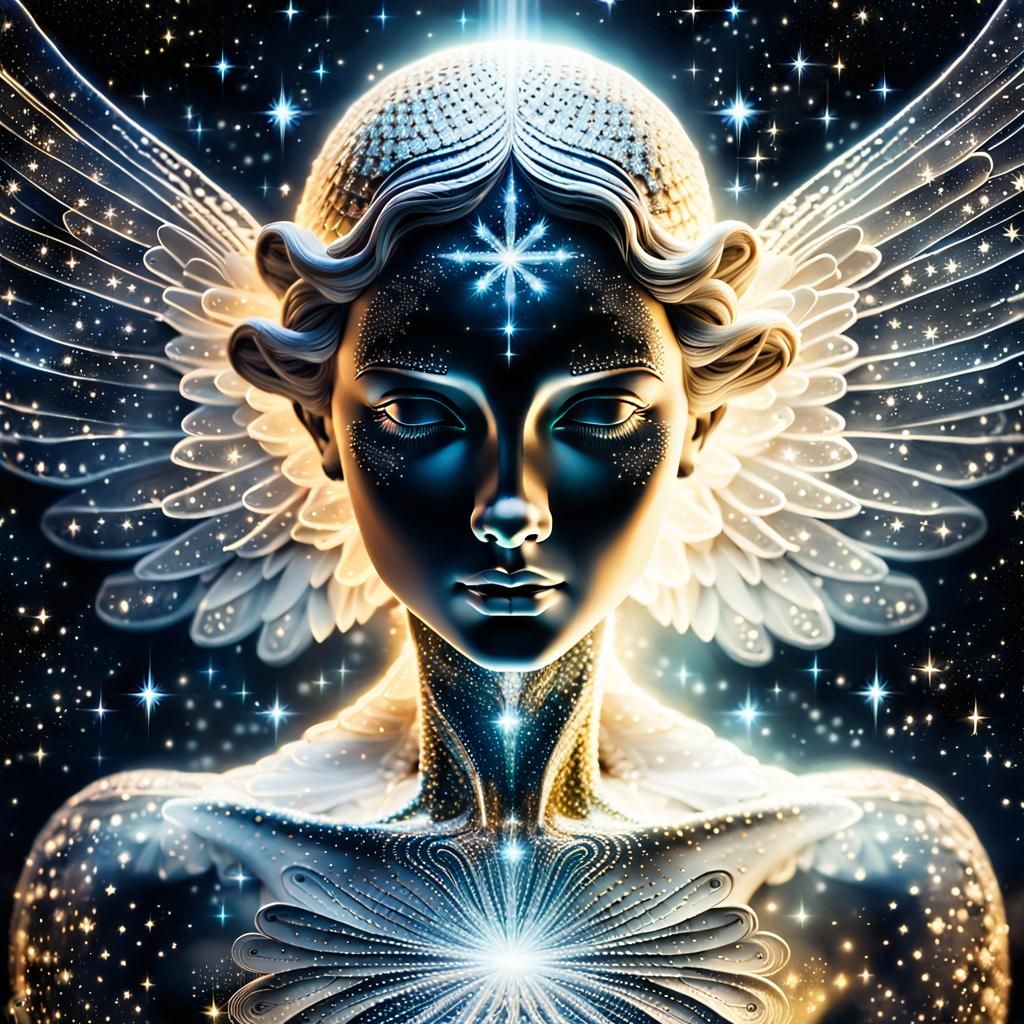 Radiant Angel in Galactic Space: Surrealist Light Art
