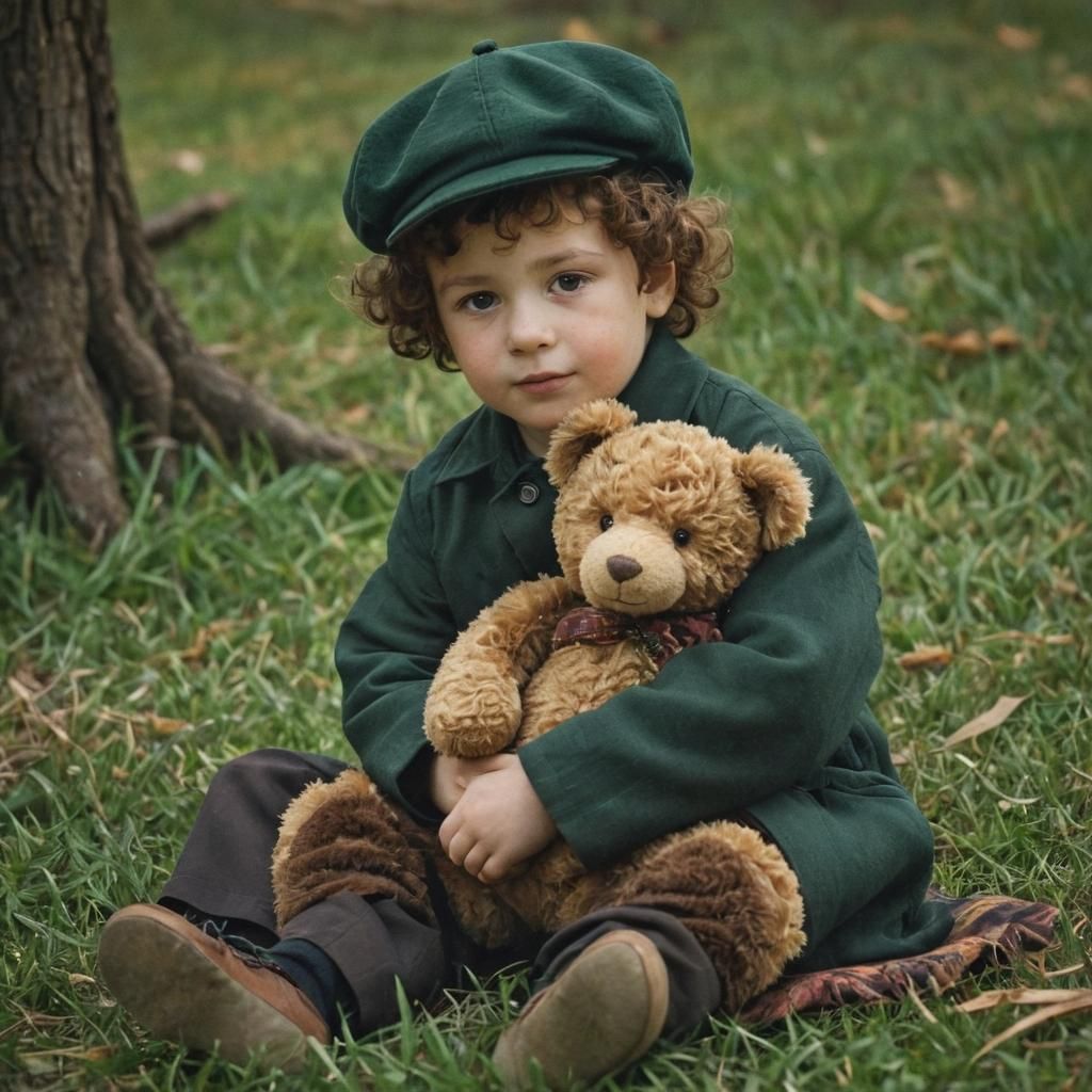 Impressionist Portrait of Boy with Teddy Bear
