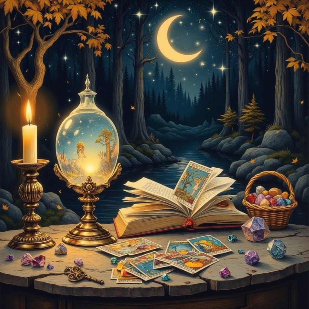 Mystical Still Life with Crystal Ball and Tarot Cards
