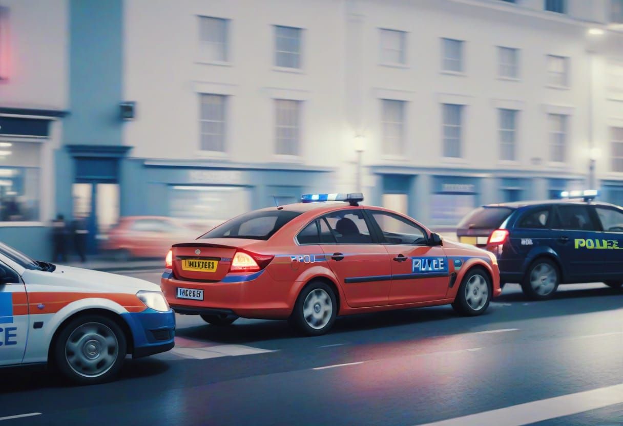 Police Car Speed Chase at Night in Hyper-Realistic Style