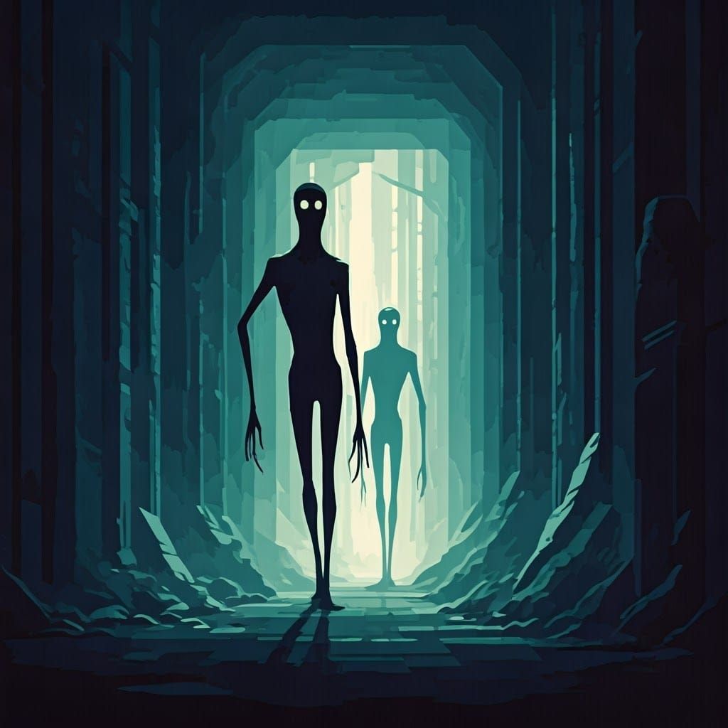 Ethereal Beings Emerge in Dark Corridor