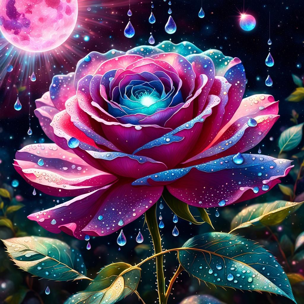 Dew Drops on Rose Petals: Holographic Illustration