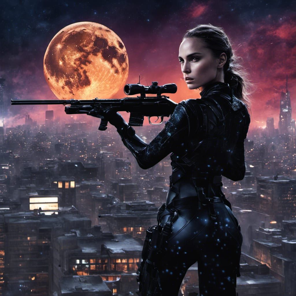 Natalie Portman as Sniper on Rooftop at Night