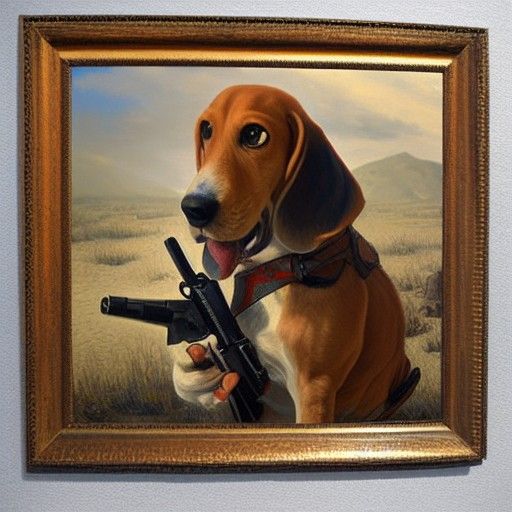 Beagle Outlaw with Gun as Oil Painting