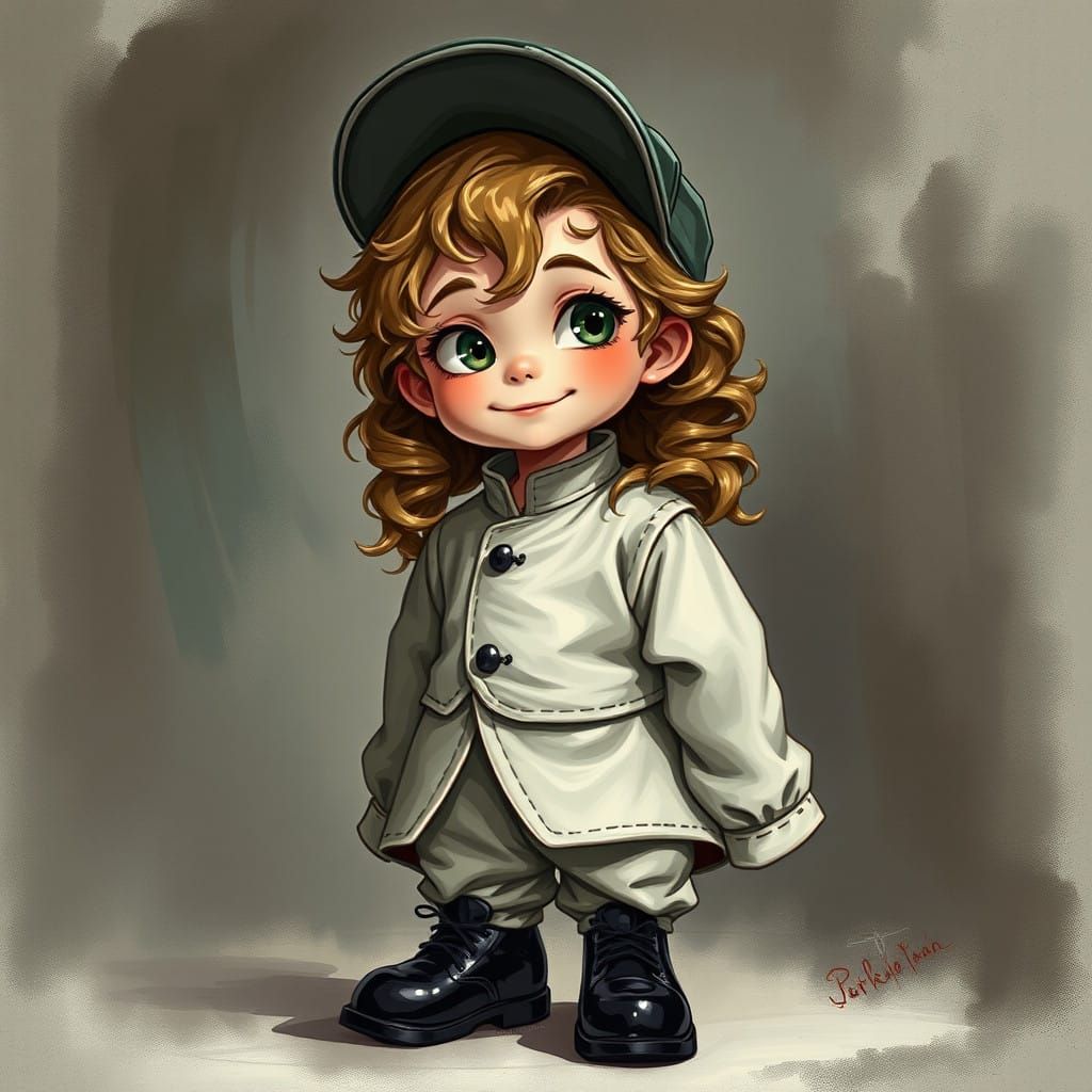 Boy in Elegant Outfit with Wavy Hair and Black Shoes