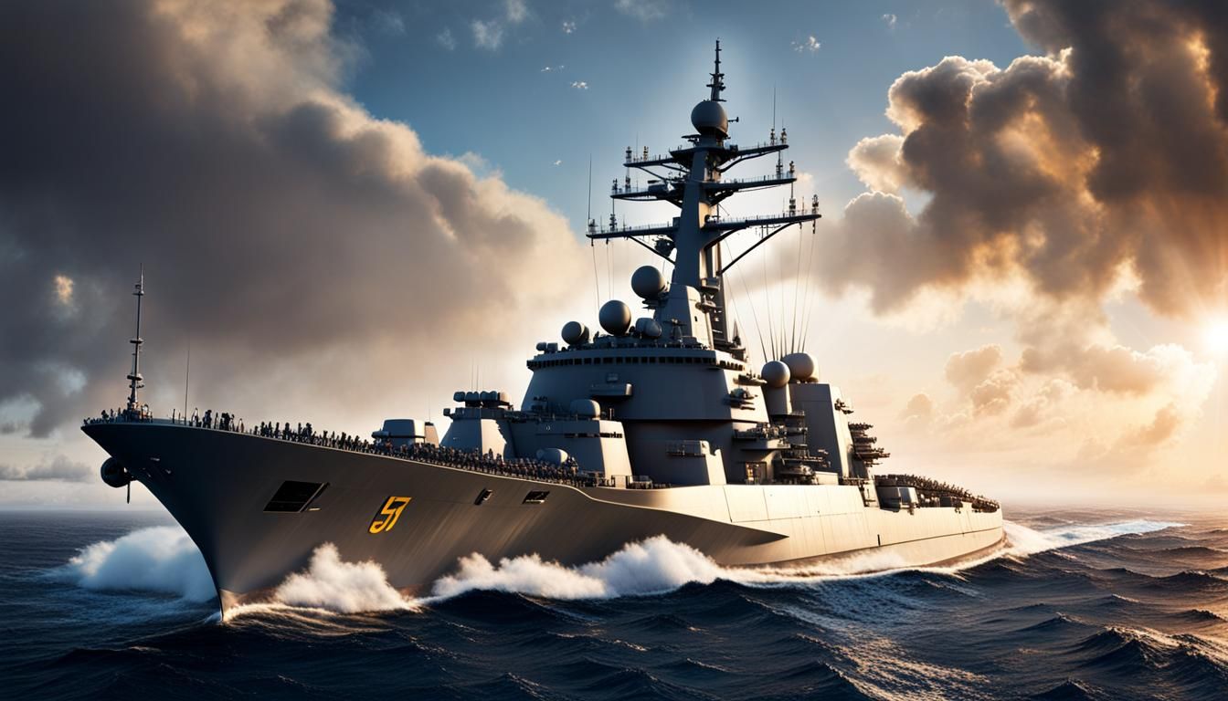 Naval Warship Missile Launch in Hyperrealistic Style