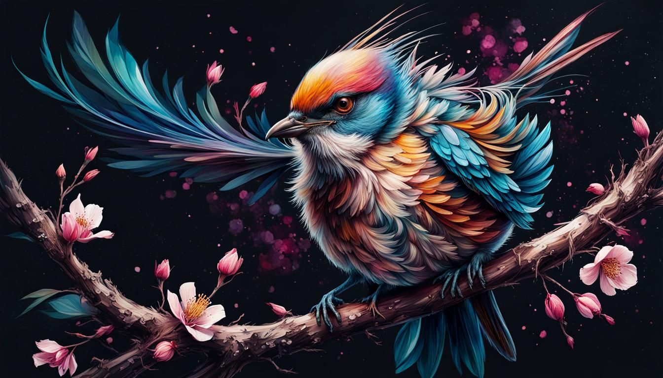 Fantasy Blossom Bird: Digital Illustration Masterpiece