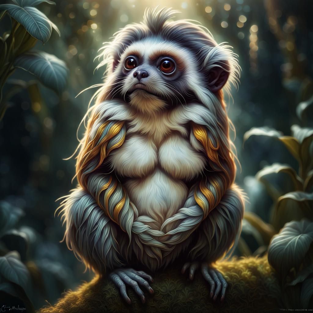 Detailed Tamarin Portrait in Ethereal Fantasy Style
