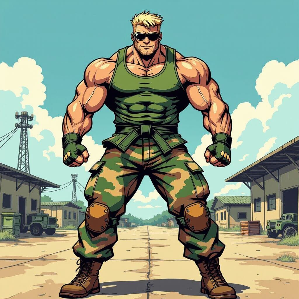 Guile from Street Fighter in Military Base - Pencil Sketch S...