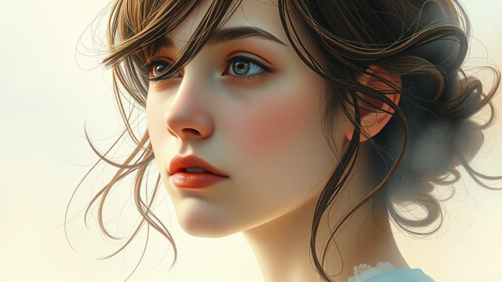 Melancholic Woman Surrounded by Fading Memories