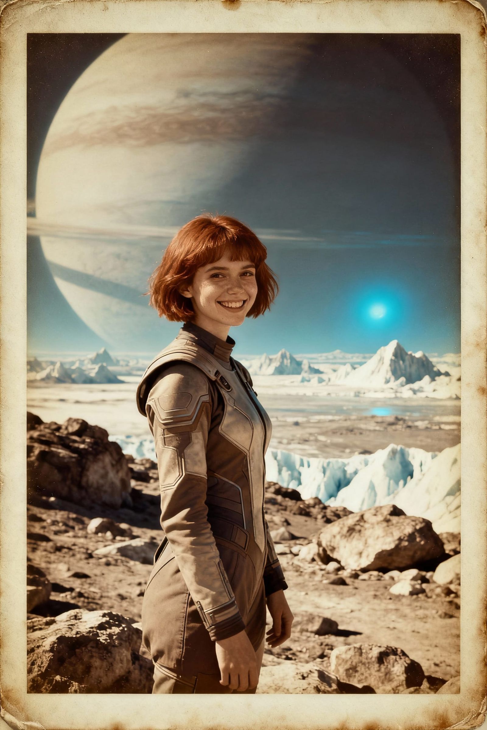 Woman Vacationing on Neptune in 2250, Vintage Polaroid