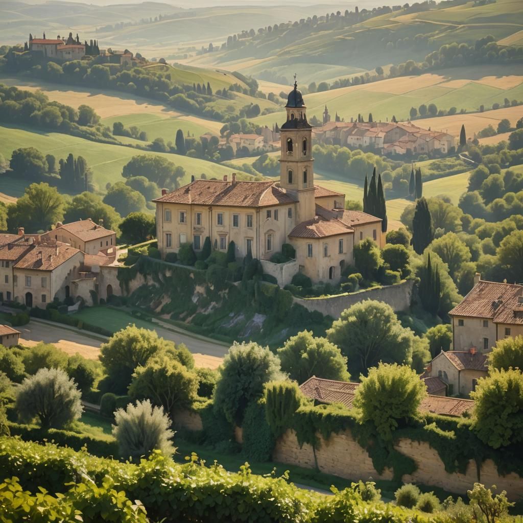 Impressionist European Architecture in Golden Light