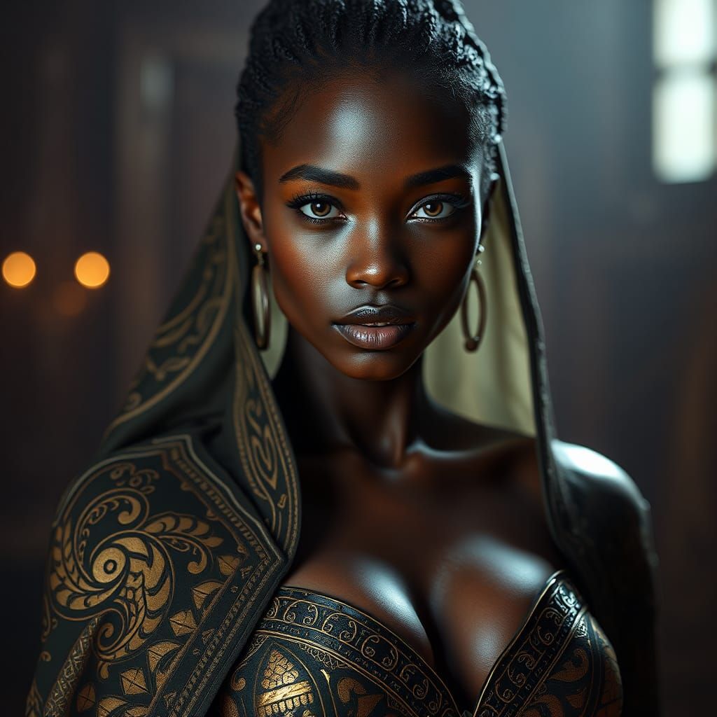 Elegant Ethiopian Goddess in Hyper-Realistic Cape