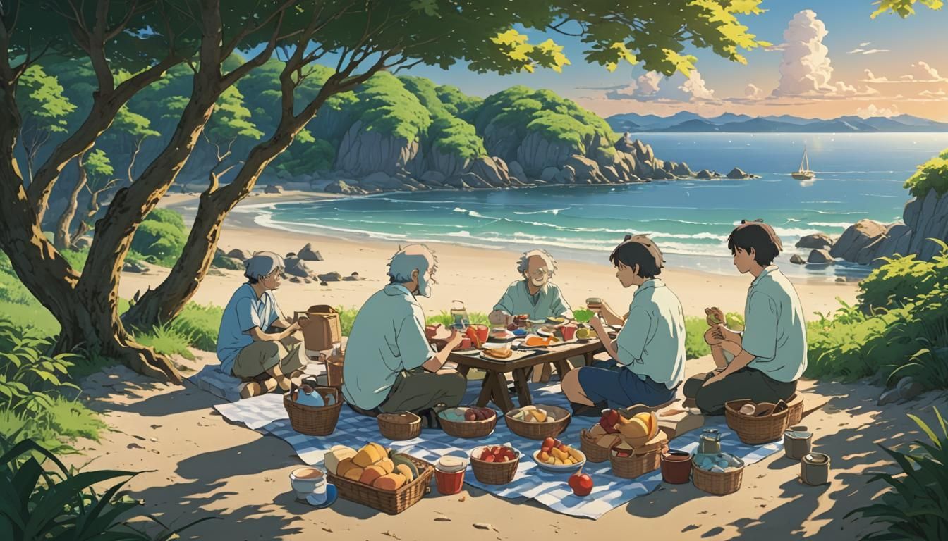 Socrates, Beach Picnic, and Alien Invasion: Ghibli Style