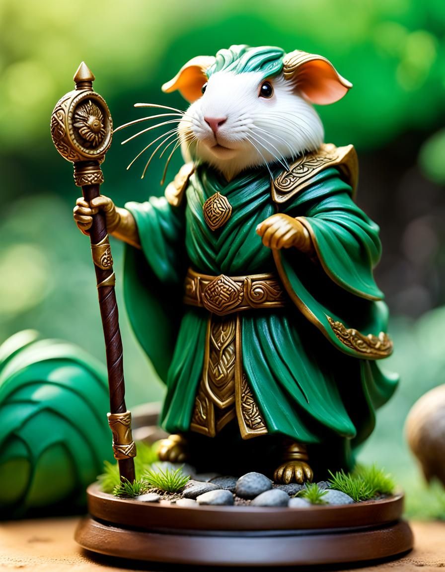 Druid Green DnD Miniature with Guinea Pig