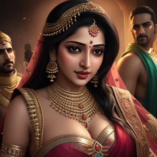 Hyperrealistic Savita Bhabhi with Men: Splash Art
