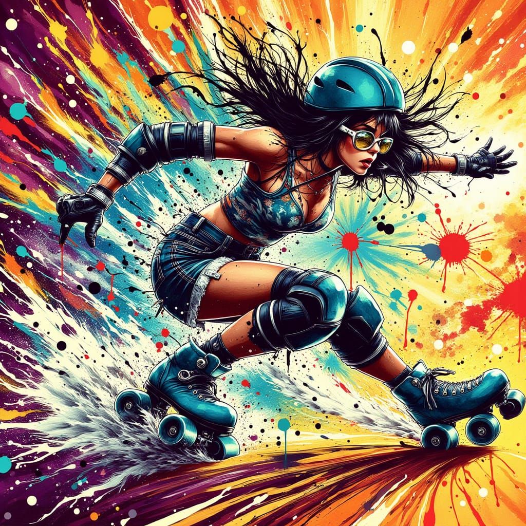 Roller Derby Skater in Pop Art Style