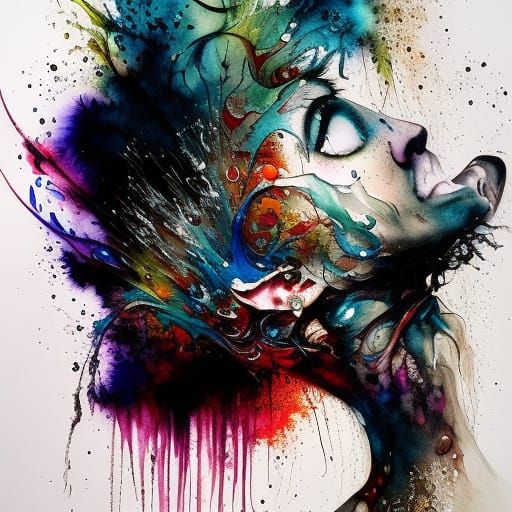 Surreal Ink Splash in Ultrarealism Style