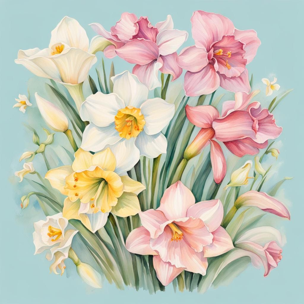 Pastel Watercolor Wreath of Pink Spring Flowers