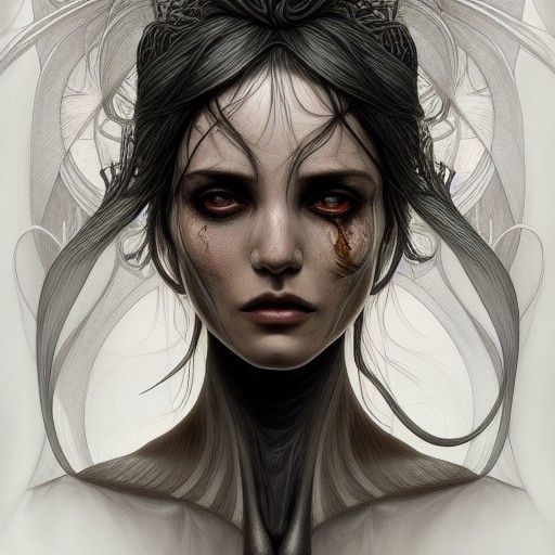 Haunting Witch Portrait in Art Nouveau Style