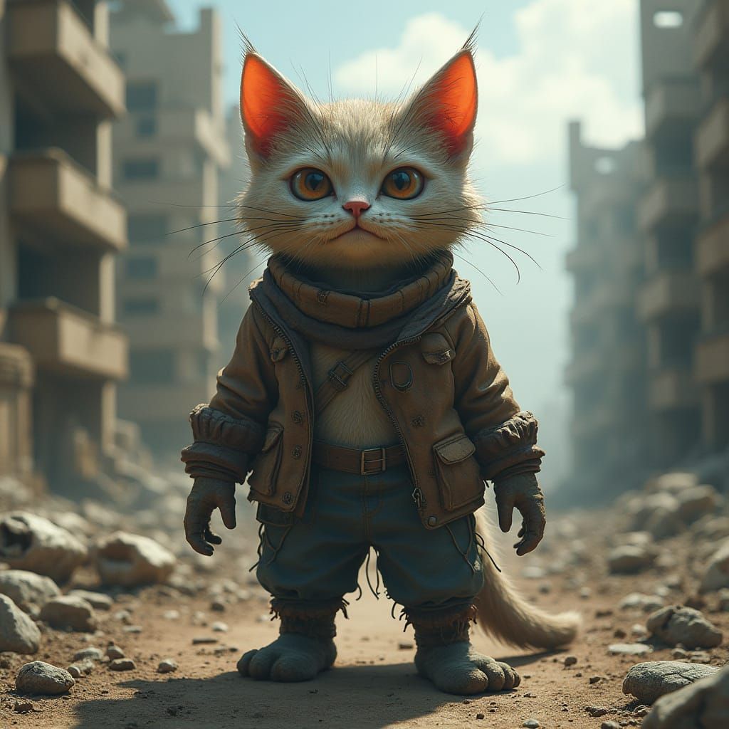 Feline Apocalypse in Dark Cyberpunk Style