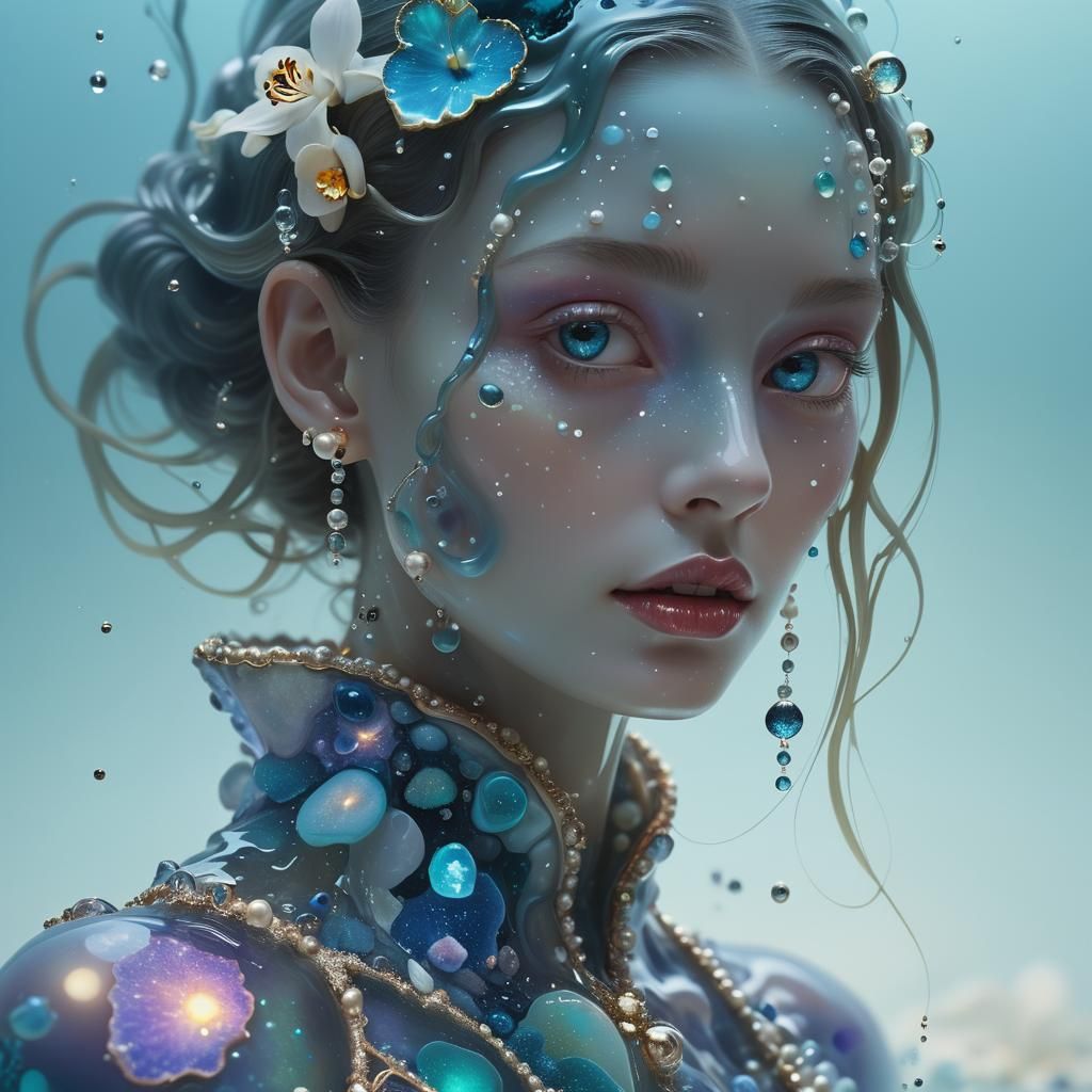 Liquid Water Elemental in Surreal Bioluminescent Sea