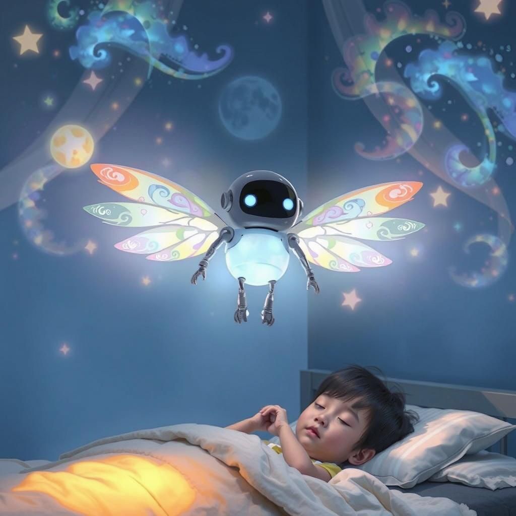 Dreamy Robot Projecting Ethereal Dreamscapes