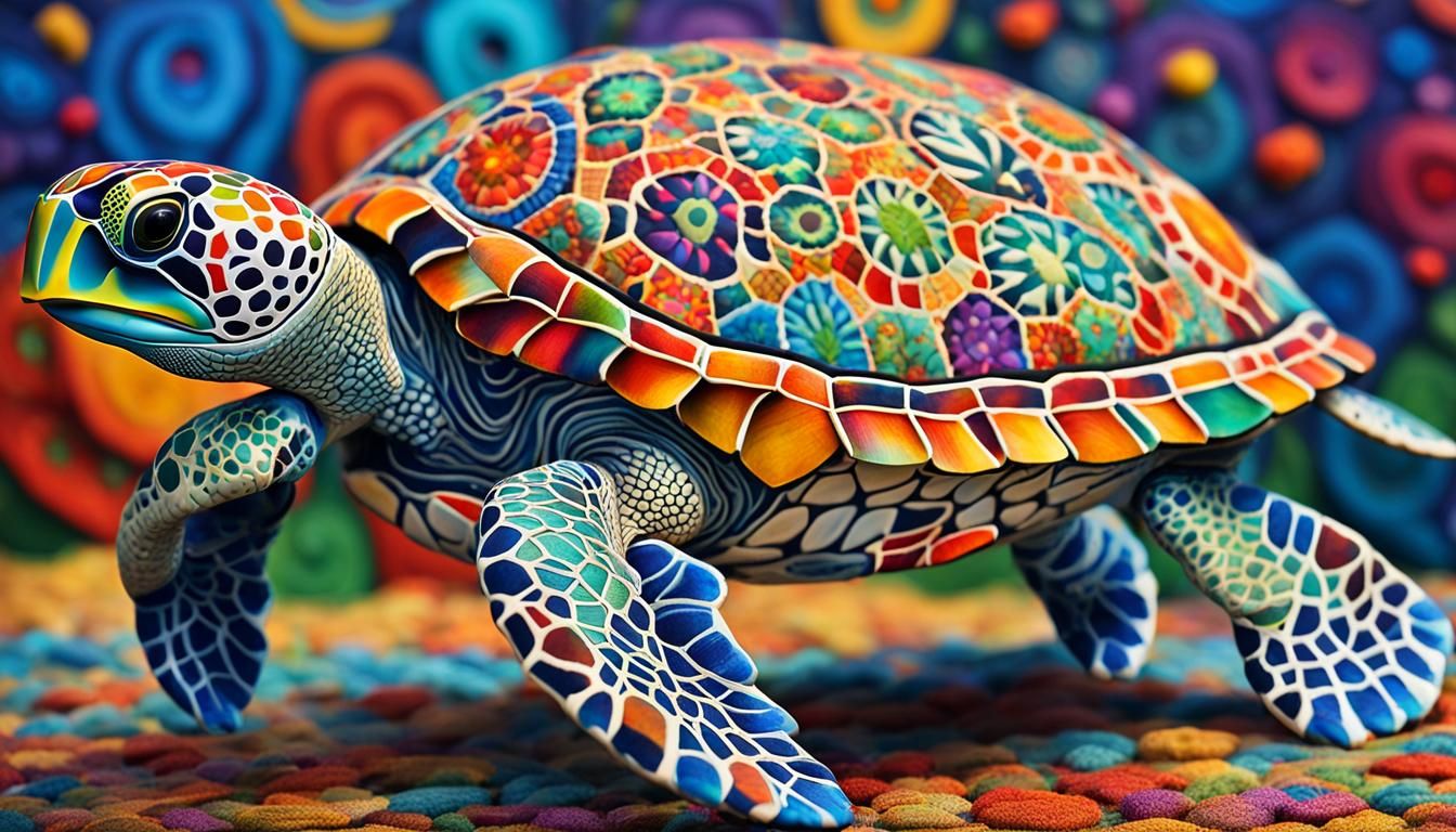 Sea Turtle in Mexican Alebrije Style
