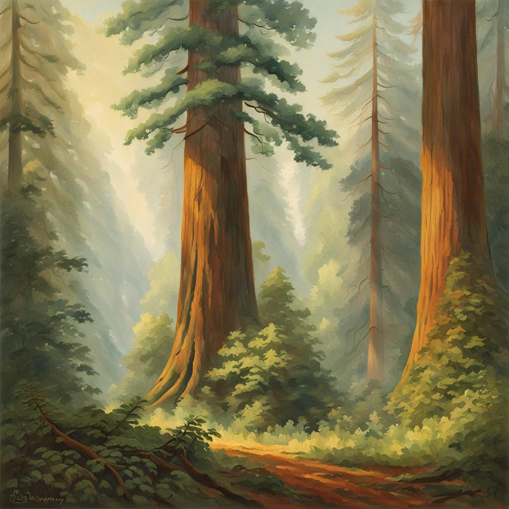 Misty Primeval Forest in Hudson River School Style