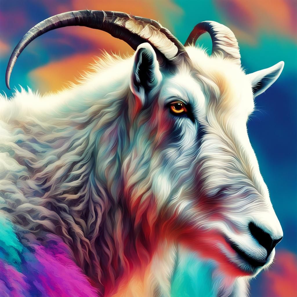 Mountain Goat in Multicolor Double Exposure Style
