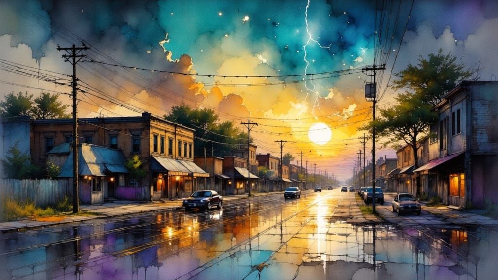 Abilene TX Cityscape in Thunderstorm: Digital Art