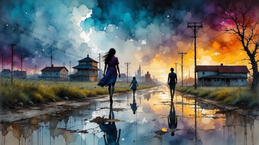 Turbulent Storm Engulfs Cityscape in Painterly Style