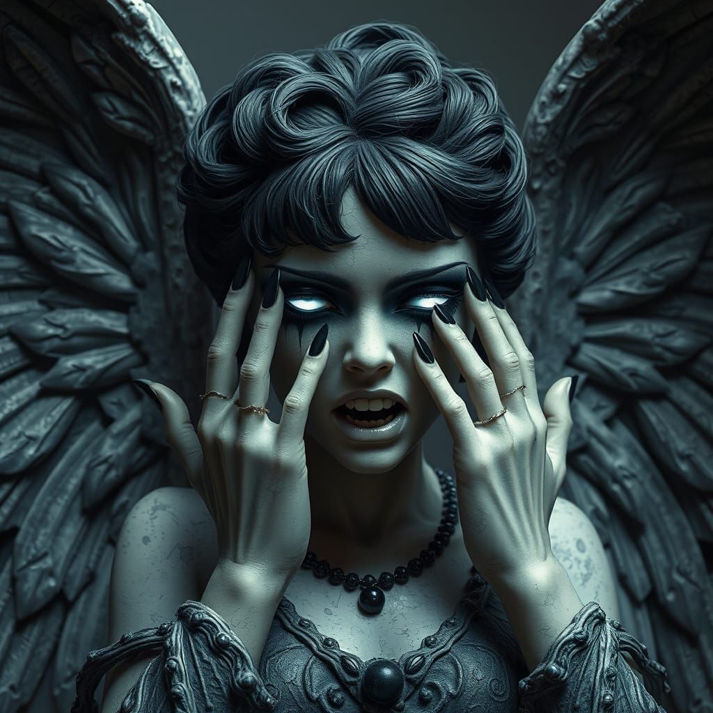 Dark Gothic Statue Angel with Ethereal Fantasy Details