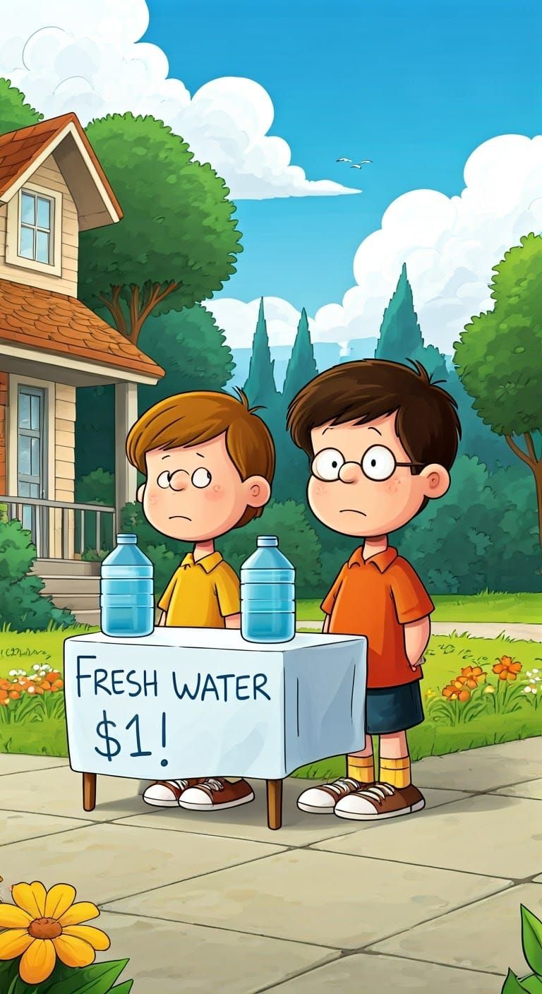 Charming Childhood Entrepreneurs Sell Fresh Water in Front o...