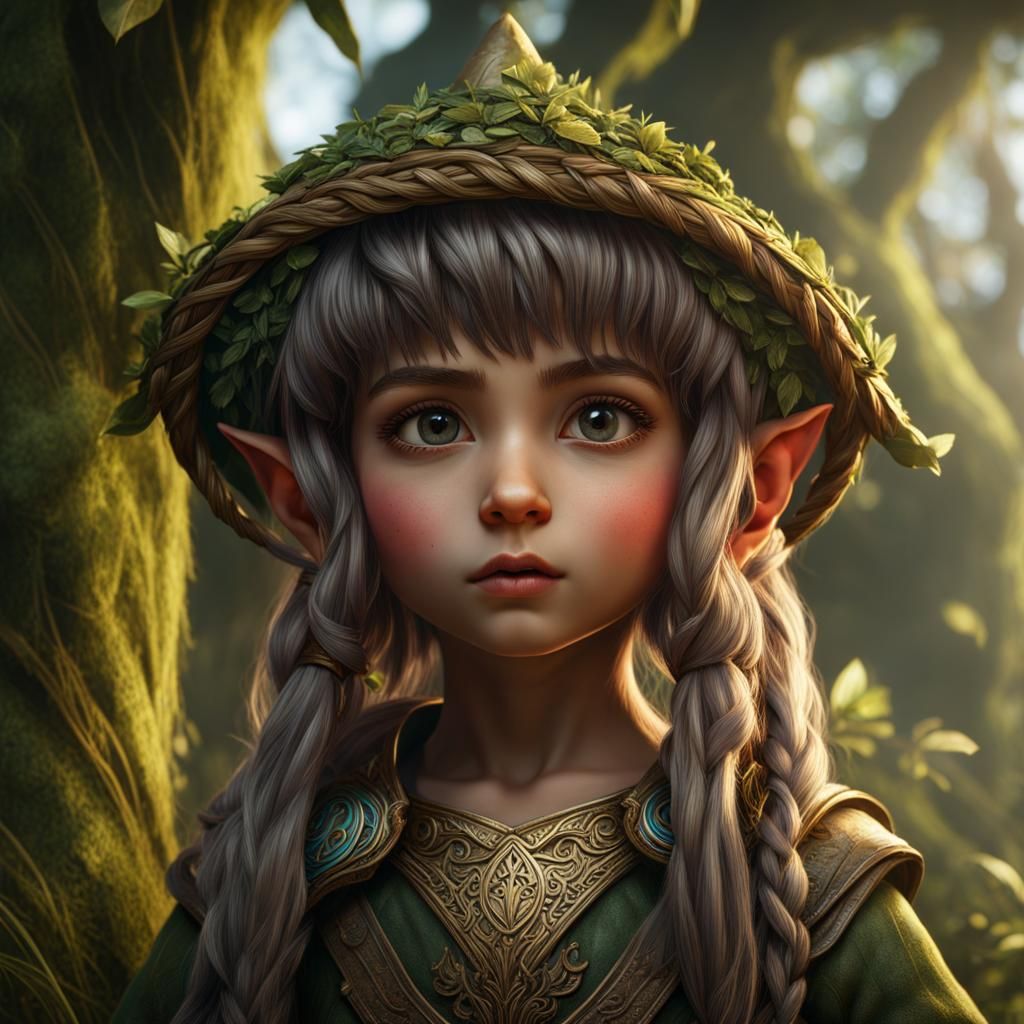 Fantastical Gnome with Willow Hair, Digital Art