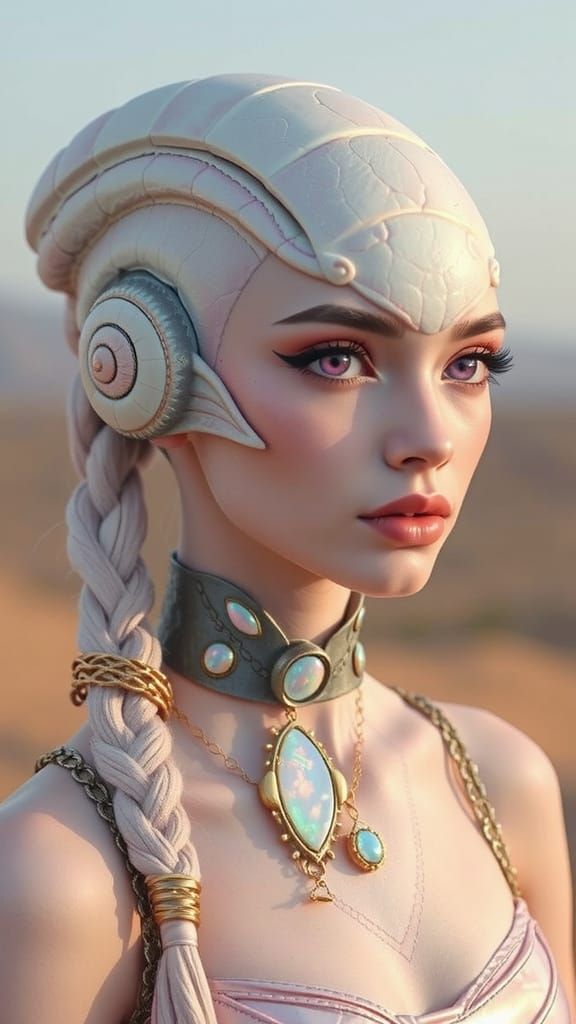 Opalescent Alien Woman with Snail Braids